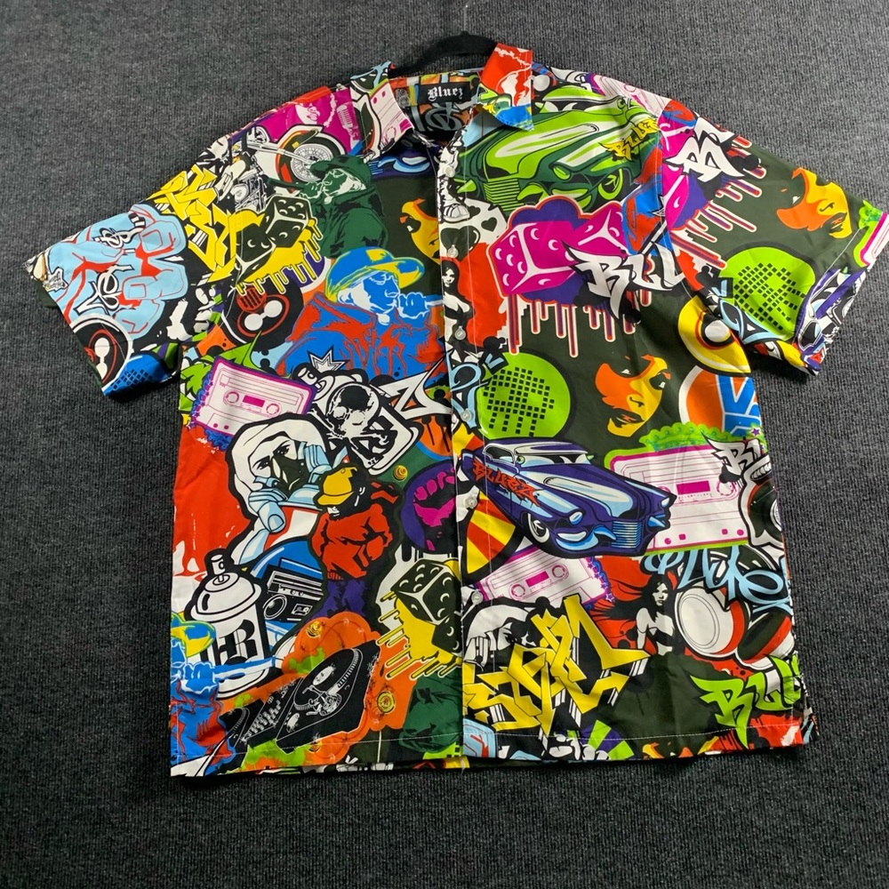 Bluez Streetwear Men's Multicolor Graffiti Print Short-Sleeve Shirt